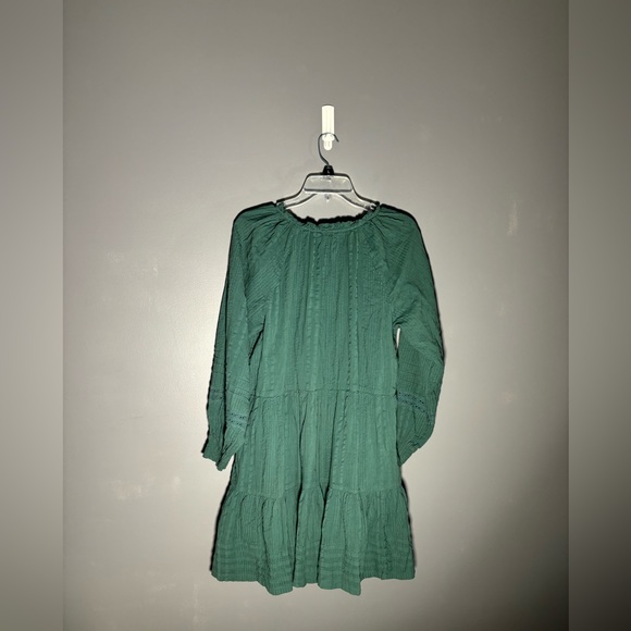Anthropologie Mini Peasant Dress Green Long Sleeve Button Front Pleated Size S - Picture 2 of 4